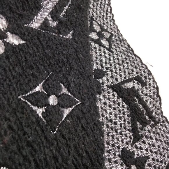 Authentic Louis Vuitton Scarf Black Silver Polyester 2 mn507-121225 - Picture 4 of 8